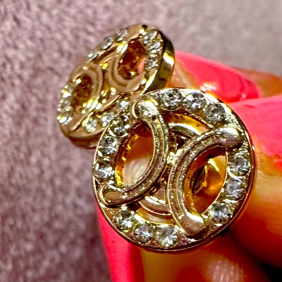 CELINE Gold and Rhinestone small buttons that have been turned into studs - Picture 4 of 15